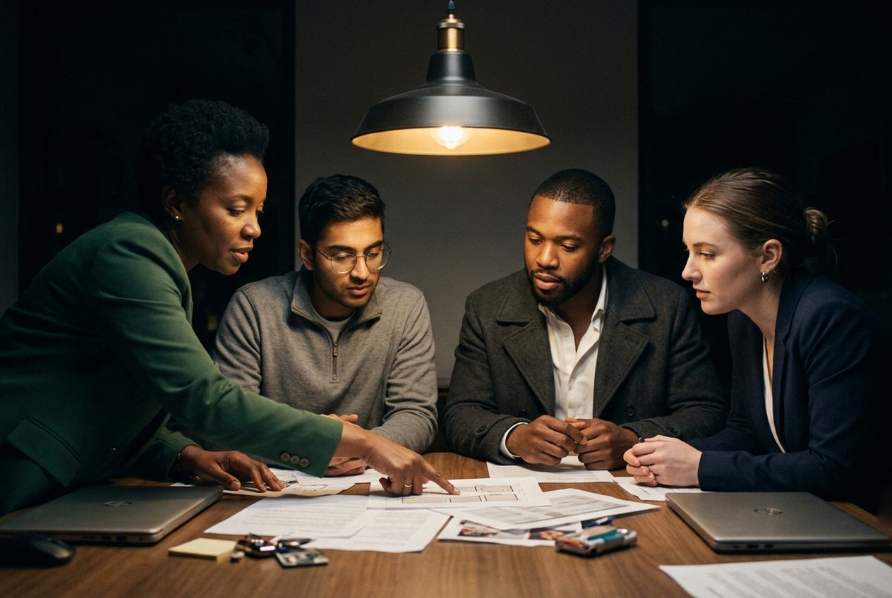 A meeting across a table in a company boardroom